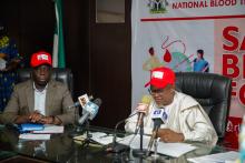 Dr Clement and Permanent Secretary federal Ministry of Health, Alhaji Mashi at the press briefing. 