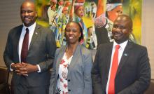 Dr Josephine Namboze (WHO Representative) with the Minister of Health and Wellness, Honourable Dr Alfred Madigele (left) and the Assistant Ministaer Honourable Setlhomo Lelatisitswe (right)