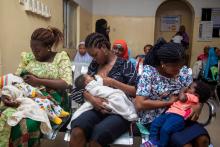 L-R  Priscilla Hosea _Sarah Odigie and Mrs Shande Fortune breastfeeding their infants at Area 2  PHC, Abuja Nigeria