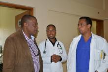 Dr Martins Ovberedjo - WHO Representative to Eritrea interacting with the health workers
