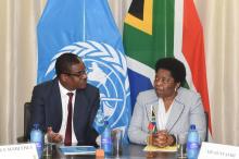 Dr Owen Kaluwa, the  World Health Organization Representative in South Africa and the Deputy Minister of International Relations and Cooperation, Ms Candith Mashego-Dlamini.