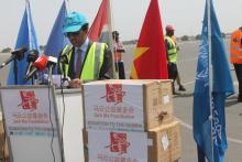 Dr. Desta Tiruneh delivering his statement during the handing over ceremony of the donated medical supplies for the fight against COVID-19