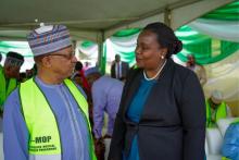 Nigeria’s Minister of Health, Dr Ehanire (Left) with WHO Nigeria OiC,Dr Braka at PHC, Bwari,  venue of IMO-P launch.