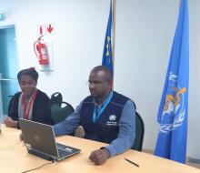 Mr. Hilary Njenge with Dianah Ewanga a field epidemiologist from the Mnistry of Agriculture, Water, and Land Reform, sub-team lead for data management as part of the COVID19 Surveillance team 