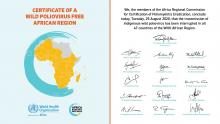 Le certificat officiellement signé par tous les membres de la Commission Régionale de Certification de l’éradication de la Polio en Afrique