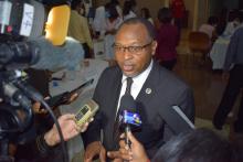 Dr Laurent Musango, WHO Representative in Mauritius, speaking to the media after the launching of activities to mark the World Diabetes Day 2020
