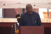 H.E. Dr. George M. Weah , President, Republic of Liberia making remarks during the commissioning ceremony of the EOC in Monrovia