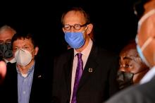 Niels Scott, United Nations Resident Coordinator in Liberia making remarks during the arrival of COVID-19 vaccine 