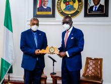 Lagos State Governor (right) listening to the WHO Representative at the Government House. Phot creditChima Ochemba.jpg