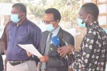 WHO Representative making a statement at the offical handing-over ceremony of medical supplies to MOH
