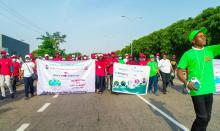 Cross section of participants of the road walk in Abuja to commemorate World Blood Donor day