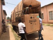 During the handover of the washing machines, WHO team and MoH staff