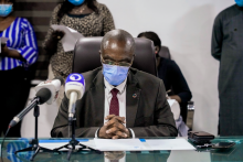 WHO Country Representative, Dr Walter Kazadi Mulombo giving a speech on behalf of partners to mark the World Hepatitis Day in Abuja 