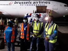 National EPI Director, MoH with WHO and UNICEF staff during the arrival of the second batch of AstraZeneca COVID-19 vaccine 