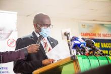 Le Représentant Résident par intérim de l’OMS, Dr Mamoudou HAROUNA DJINGAREY prononçant son allocution en tant que le Chef de file des Partenaires Techniques et Financiers du secteur de la Santé au Bénin.