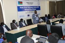 The Hon. State Minister of Western Bahr el Ghazal State making remarks during the closing ceremony of the Health Sector Performance Review National Policy Dialogue