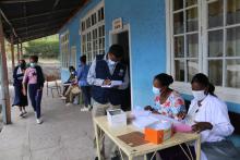 HPV vaccination campaign in progress in Ethiopia - A WHO staff supervises progress at a school in Addis Ababa, January 2022