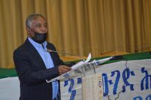 Director of Communicable Disease Control in the Ministry of Health, Dr. Araia Berhane making a speech