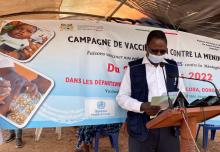 Dr Aristide Roch SOSSOU, représentant le Représentant p.i de l’OMS empêché, lors de la cérémonie de lancement de la campagne de vaccination contre la méningite de type A. 