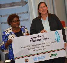 NTSA Chair Ms Agnes Odhiambo and Kelly Larson, director, Bloomberg Philanthropies, after the launch of the safety initiative