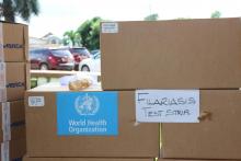 Filariasis test kits will be key in contributing to the effective management of cases through quality testing; Part of the consignment of the Praziquantel tablets and Filariasis test kits donated to Ministry of Health from WHO