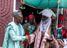 The WR (left) in a warm handshake with HRH, the Emir of Kano