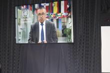 WHO Director General Dr Tedros Ghebreyesus virtually delivering his remarks during the official opening of the ECSACON conference held in Manzini, Eswatini