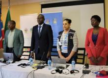 Mr Ben Nangombe, Executive Director of Health and Social Services, Honorable Elia Irimari, Governor of Oshana, Ms Rosalina De Wee, Head of Emergency Cluster and Dr Georgina Nunes, Cunene Provincial Director of Health