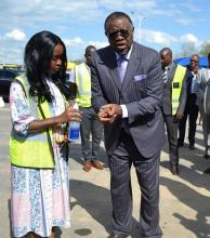 His Excellency sanitising his hands at the Hosea Kutako International Airport in 2020 as part of government  COVID-19 preparatory efforts