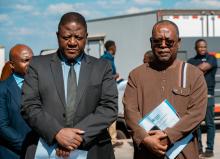 MoHCC Permanent Secretary Dr Jasper Chimedza,  Ministry of Health and Child Care and The WHO Country Representative for Zimbabwe Professor Jean-Marie Dangou during the hand over ceremony 