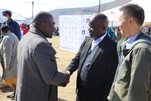 WHO Country Representative, Dr. Richard Banda welcoming the Minister of Health, Selibe Mochoboroane 