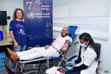 His Excellency, Mr Satrajit Sardar, Deputy Chief of Mission of the US Embassy in Mauritius joining the Blood Donation initiative at WHO Mauritius