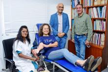 Dr Anne Ancia, WHO Representative in Mauritius donating blood in the presence of Hon Minister of Health and Wellness and His excellency High Commissioner of the Islamic Republic of Pakistan