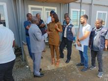 Dr. Peter Clement, WHO Country Representative handing over genomic sequencing machines to the Director General of the National Public Health Institute of Liberia