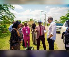 The UN COS, Mr Rattray, interacting with WHO Rep Dr Mulombo and WHO FCT coordinator Dr Balami at WUPA sewage treatment site, Idu, Abuja.