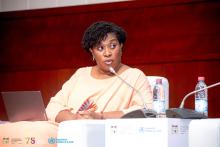 Dr Tania BISSOUMA-LEDJOU, Représentante p.i du Bureau pays de l'OMS au Bénin, lors du panel sur les défis liés à la CSU 