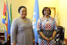 Minister of Foreign Affairs and International Relations Honorable Thuli Dhladhla posing for a photo with the WR in her offices.