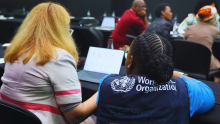 WHO South Africa technical officer working closely with a participant at the Quarterly International Health Regulations (IHR) 2005 corresponding to their respective technical area to update the eSPAR for 2023, review the NAPHS matrix, and develop the annual operational plan for 2024.