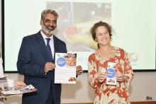 Hon. M. Gobin, Minister of Agro-Industry and Food Security and WHO Representative in Mauritius, Dr A. Ancia launching the Codex Flyer and  Brochure developed with the support of WHO