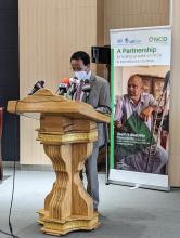 WHO Country Rep, Dr. Desta Tiruneh, speaking at the launch event