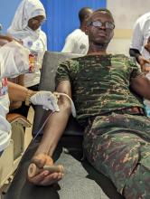 A volunteer donating blood during the World Blood Donor Day event at the Bwiam General Hospital
