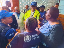 Field visit to Musina hospital. In the picture are WHO EPR team, national and provincial counterparts and hospital officials reviewing findings from the hospital visit