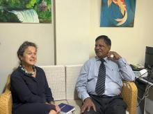 WHO Representative, Dr Anne Ancia discussing avenues of collaboration with the Commissioner of Prisons,  Mr. Premnathsing  Jokhoo