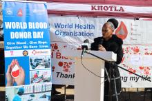 Lesotho Blood Donor bank manager delivers her speech during the World Blood donor day