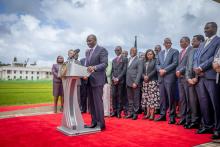 H.E. President William Ruto addresses the ceremony during the handover of WHO health equipment, State House, Nairobi, 19 November 2024.