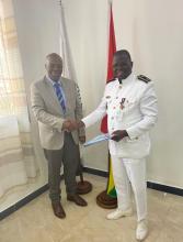 Dr Walter Kazadi Mulombo, WHO Representative in Guinea-Bissau, and Comodoro Dr Quinhin Nantote, Minister of Public Health, during the official signing ceremony of the 2026–2027 Biennial Programme in Bissau.
