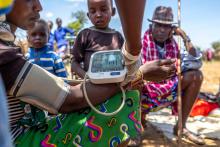 A woman in Lolmolong village gets her blood pressure checked. ©WHO / Genna Print