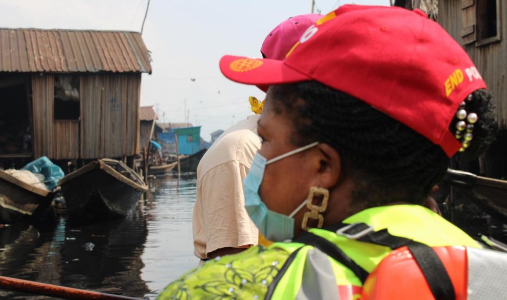 Lagos State Immunization Officer (SIO), Mrs Omobolanle Orefejo and other vaccinators paddle through Makoko community of Lagos 