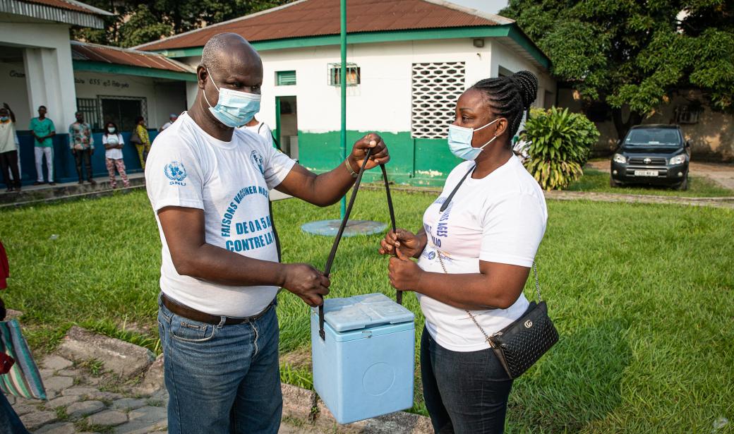 John Didace Nkakoutou, focal point of the Minister of Health of Congo for epidemiological surveillance in Poto-Poto district of Brazzaville, the capital, as vaccination teams deployed into communities during a 2021 campaign.