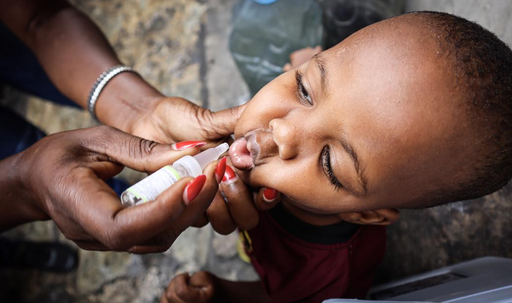 Child gets vaccinated in Brazzaville